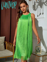 Lunivop New Arrival Women Summer Sexy Sleeveless O Neck Tassel Green Mini Bandage Dress Elegant